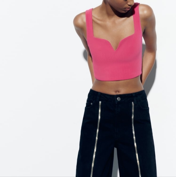 ZARA LIMITED EDITION SWEETHEART NECKLINE CROP TOP - Picture 1 of 7